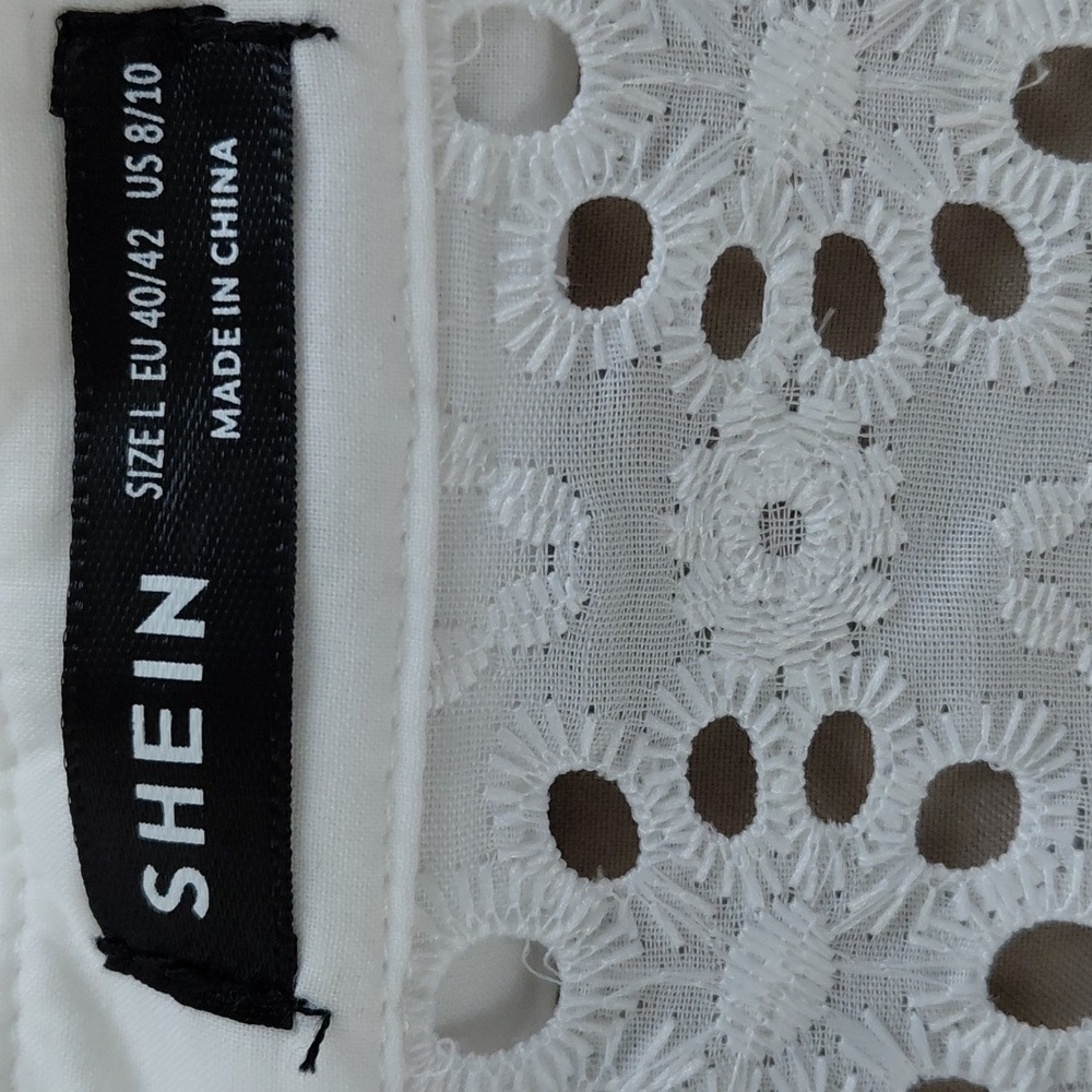 Shein Eyelet Embroidery Design White Cotton Top Sz L New - Picture 5 of 8